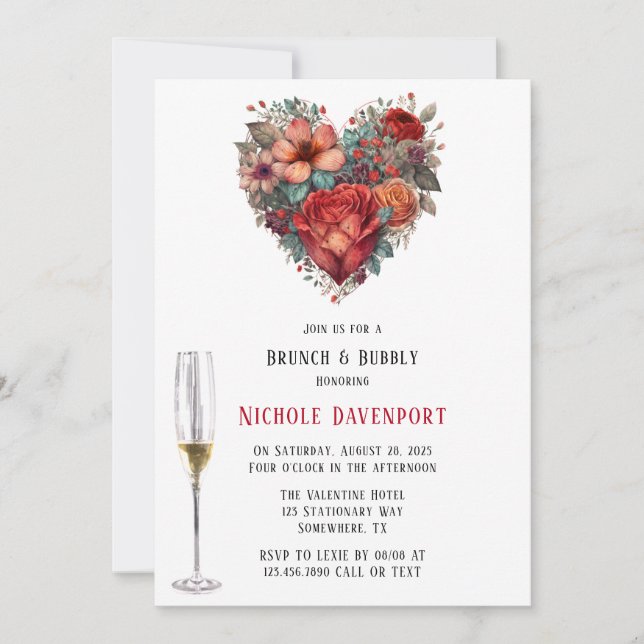 Invitación Felices Rosas de San Valentín Brunch & Bubbly (Anverso)