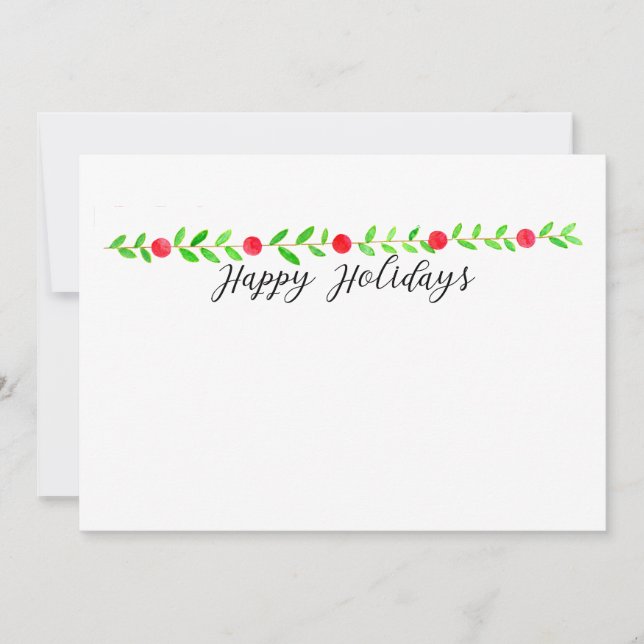 Invitación Felices vacaciones, banner de Navidades de acuarel (Anverso)