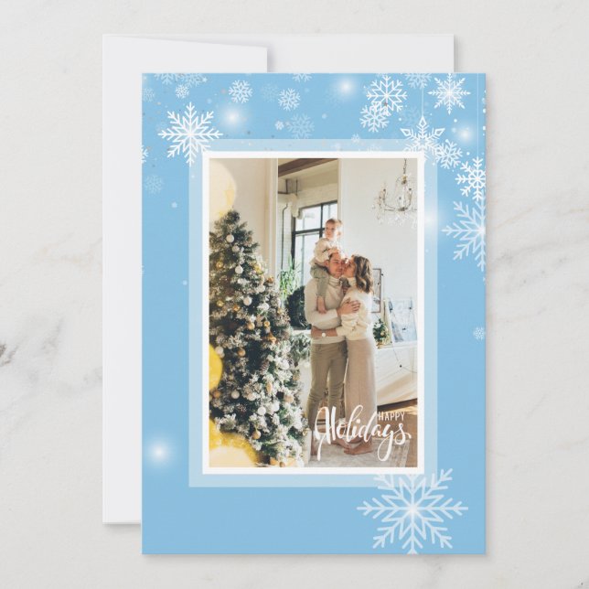 Invitación Felices vacaciones Navidades, copos de nieve blanc (Anverso)