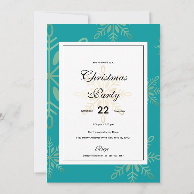 Invitación Felices vacaciones Navidades, copos de nieve dorad (Reverso)