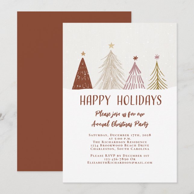 Invitación Felices vacaciones Navidades Fiesta Moda de árbole (Anverso / Reverso)