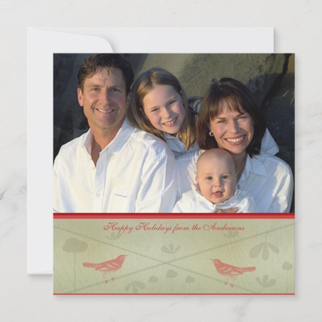 Invitación Felices vacaciones Whimsical Red Bird Card (Anverso)