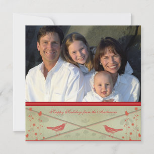 Invitación Felices vacaciones Whimsical Red Bird Card