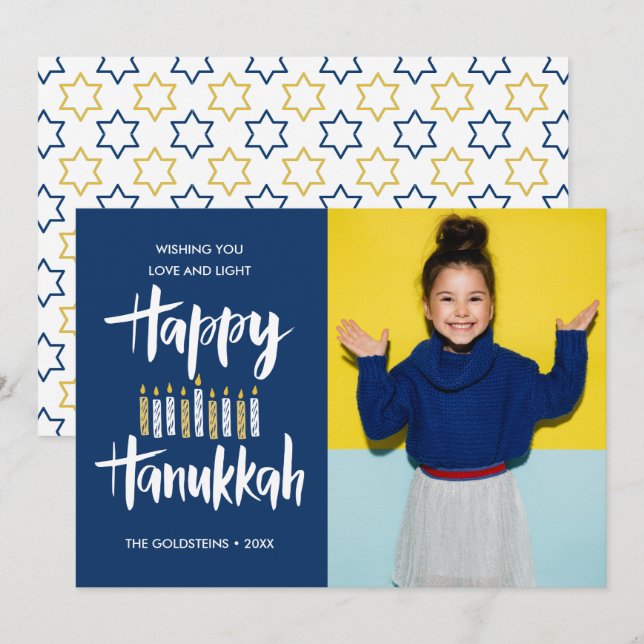 Invitación Felices Velas de Hanukkah, foto de las vacaciones  (Anverso / Reverso)