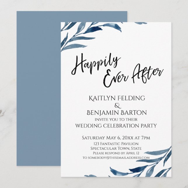 Invitación Felicices para Siempre Blue Solo Recepción (Anverso / Reverso)