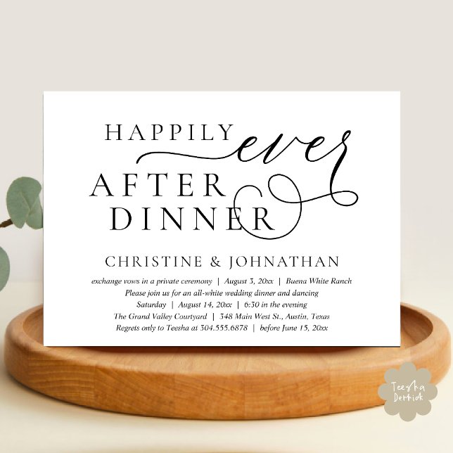 Invitación Felicices para Siempre Después de la Cena, Fiesta  (Happily Ever After Dinner Invitation Card, Modern Wedding Party Romantic PDF in Black White)