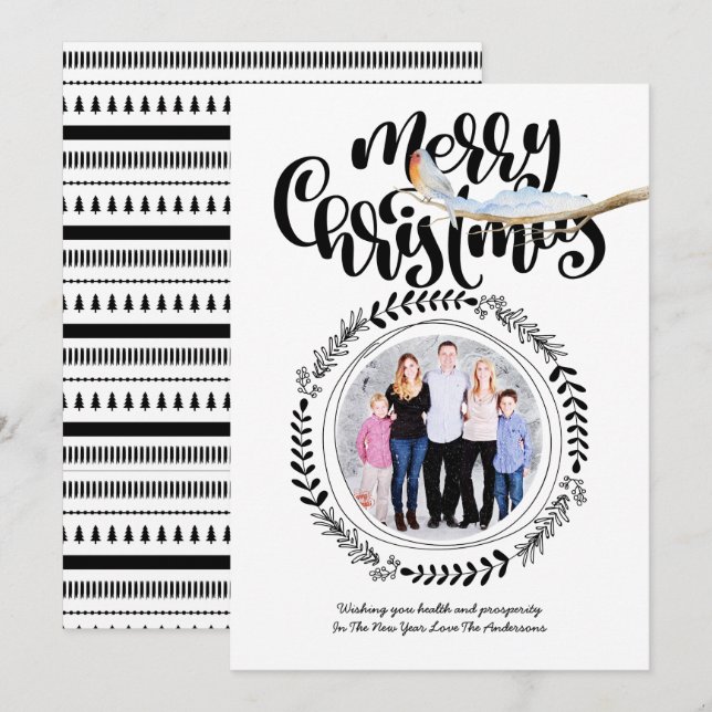 Invitación FELICIDAD DE NAVIDAD FOTO Festividad moderna Robin (Anverso / Reverso)