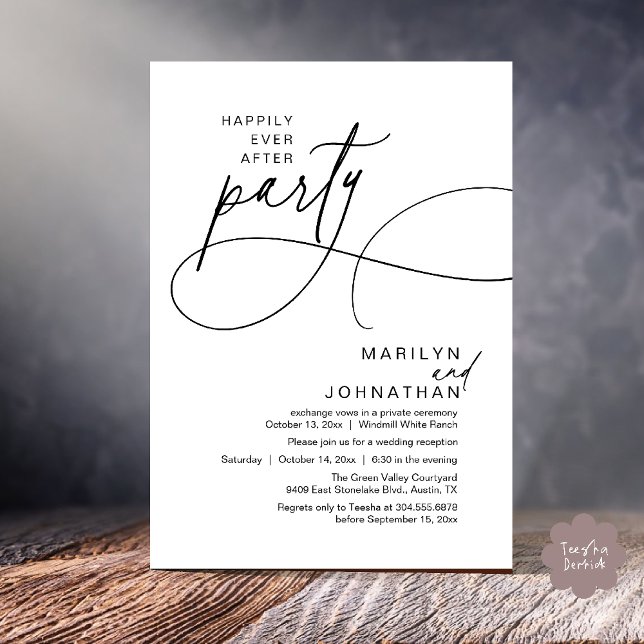 Invitación Felicidad Eterna Después de una Elegante Cena de B (Happily Ever After Modern Elegant Romantic Wedding Reception Dinner Invitation Card in Black White)