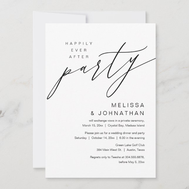 Invitación Felicidad Eterna Después, Fiesta de Boda Fugada (Anverso)