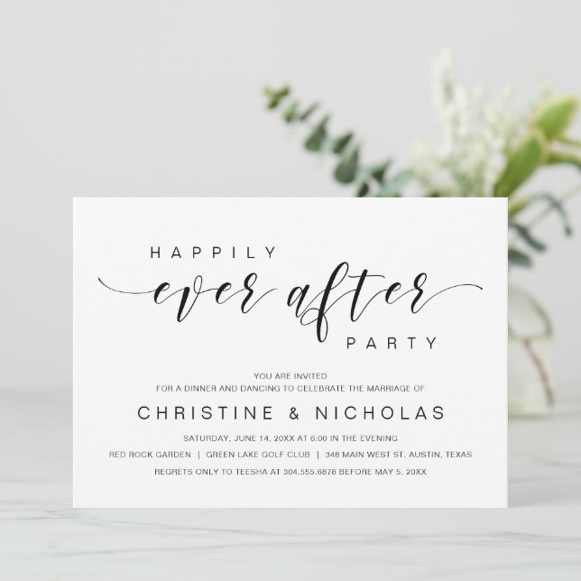 Invitación Felicidad Eterna Después, Fiesta de Boda Fugaz (Anverso de pie)