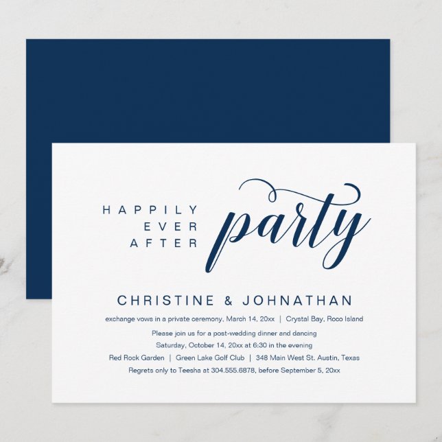 Invitación Felicidad Eterna, Fiesta de Boda Fugaz (Anverso / Reverso)