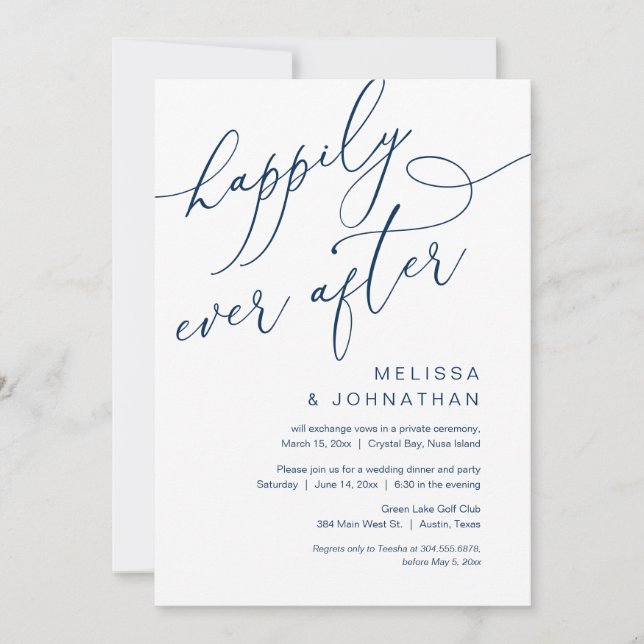Invitación Felicidad Eterna, Fiesta de Cena de Boda Fugada (Anverso)