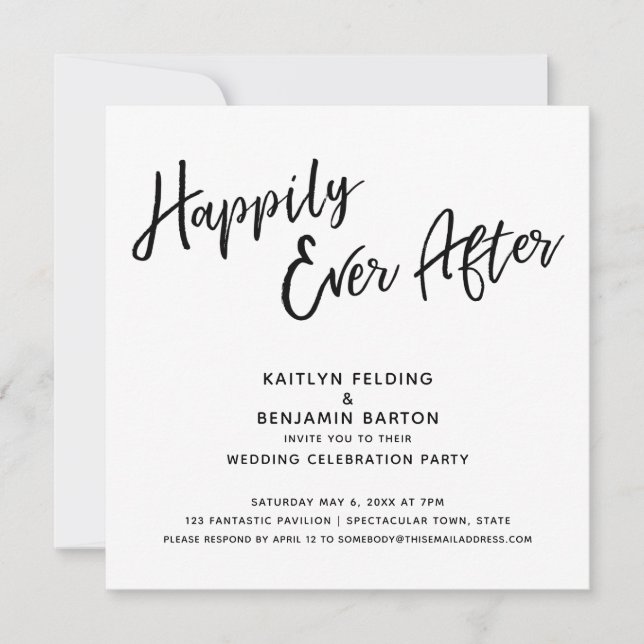 Invitación Felicidad Eterna Guión Moderno Recepción de Boda (Anverso)