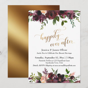 Invitación Felicidad por el guión dorado rojo de Borgoña