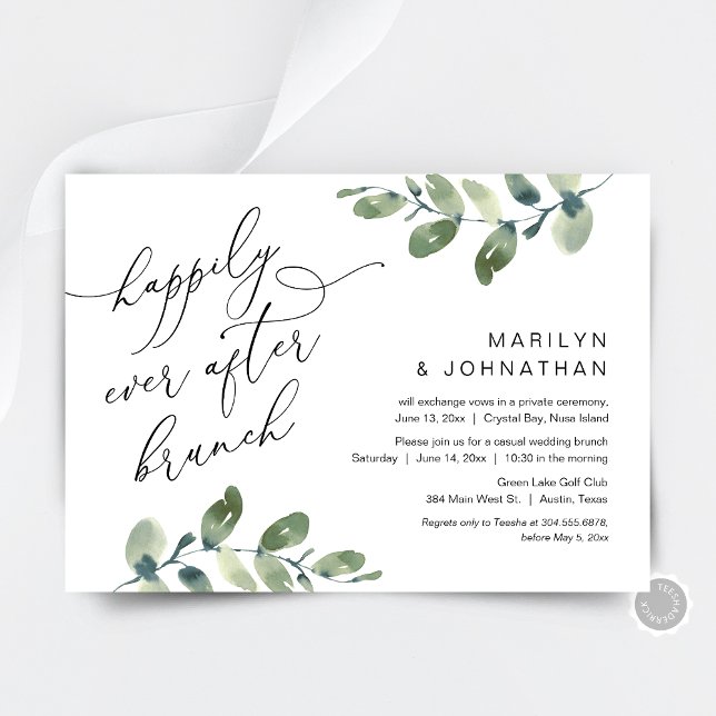 Invitación Felicidad por haber terminado el brunch Fiesta (Happily Ever After Party, Elopement Dinner Invitation Card, Greenery Eucalyptus, Digital Download)