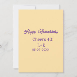 Invitación Felicidades 40 feliz aniversario púrpura naranja p
