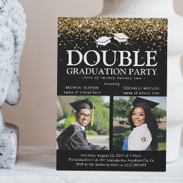 Invitación Felicidades a los graduados con brillo negro y dor