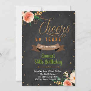 Invitación Felicidades florales por 50 años de cumpleaños adu