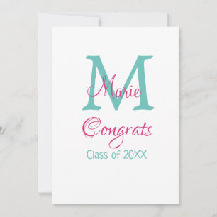 Invitación Felicidades graduada nombre monograma verde rosa a