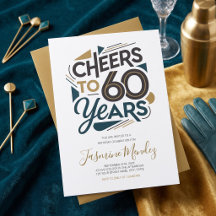 Felicidades por 60 años Retro Gold Azul Cumpleaños