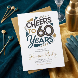 Invitación Felicidades por 60 años Retro Gold Azul Cumpleaños