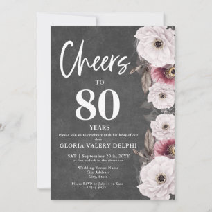 Invitación Felicidades por el 80 cumpleaños en pizarra floral