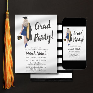 Invitación Felicidades por la graduación chica rubia universi