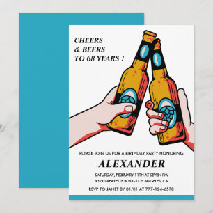 Invitación Felicidades y Cervezas Rústico Hombres Azul 68 cum