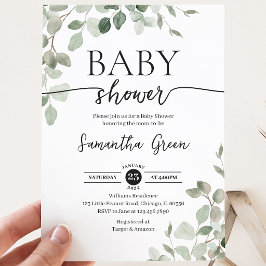 Invitación Felicitación de Baby Shower Greenery Hello Baby