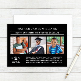 Invitación Felicitación de graduación de tres fotos para grad