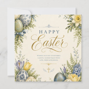 Invitación Felicitación de Pascua feliz, floral elegante y pa