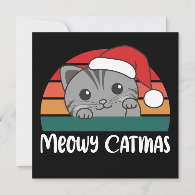 Invitación Felicitación divertida de Catmas Navideño con Gato (Anverso)