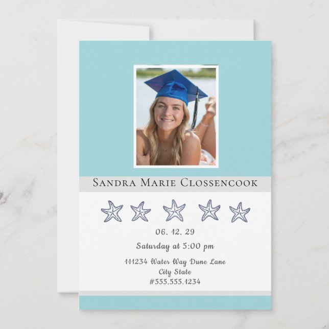 Invitación Felicitaciones a los graduados de Nautical Blue St (Reverso)