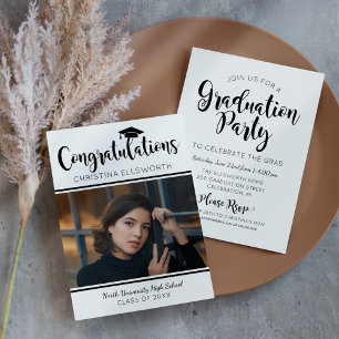 Invitación Felicitaciones Black 2024 Photo Graduation Party