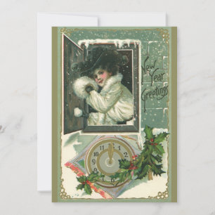 Invitación Felicitaciones de Año Nuevo Vintage, Ventana de ni