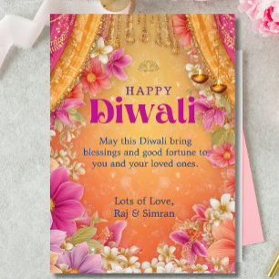 Invitación Felicitaciones de Diwali Rosa Amarillo Púrpura Flo