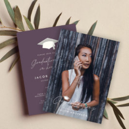 Invitación Felicitaciones de graduación simple foto morada