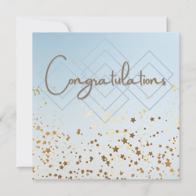 Invitación Felicitaciones en azul claro y oro (Anverso)