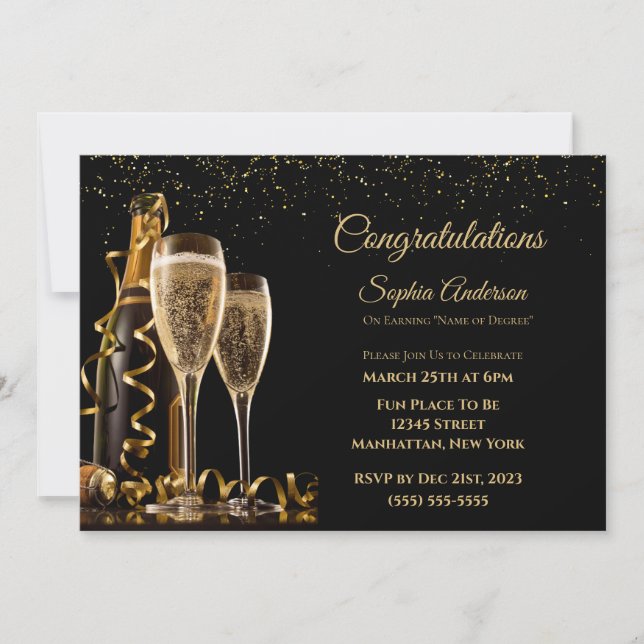 Invitación Felicitaciones Fiesta-Negro y Oro- (Anverso)