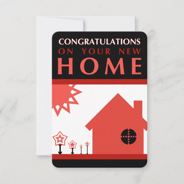 Invitación felicitaciones por su nuevo hogar (formas rojas) (Anverso)