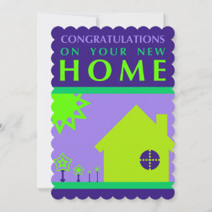 Invitación felicitaciones por tu nuevo hogar (formas púrpura)