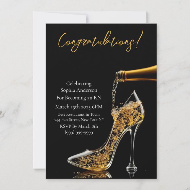 Invitación Felicitaciones-Stiletto y Bubbly (Anverso)