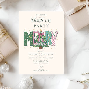 Invitación Feliciz Navidad en Patchwork de Pastel