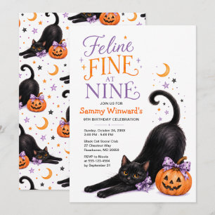 Invitación Felino Bien a los Nueve Cumpleaños Halloween 9