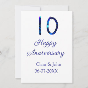 Invitación Feliz 10º aniversario brillo azul añadir nombre fe