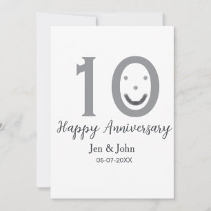 Invitación Feliz 10º aniversario nombre fecha gris negrita em