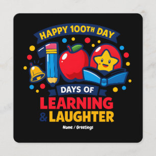 Invitación Feliz 100.º Día de Escuela Aprendizaje y Risa
