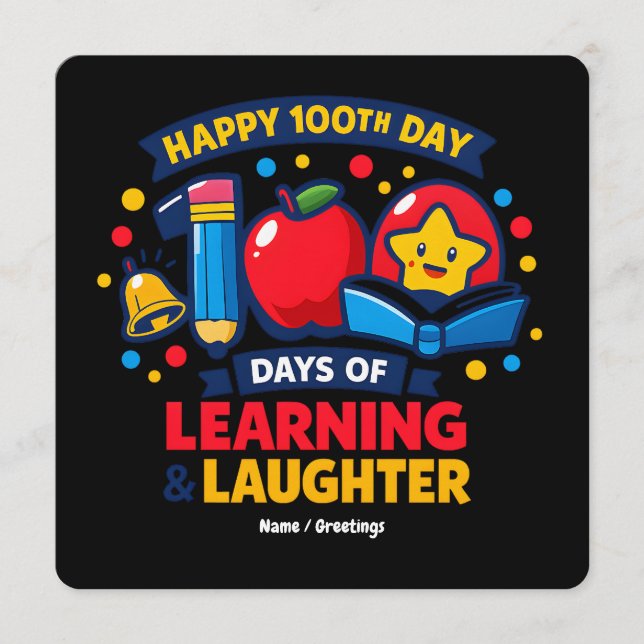 Invitación Feliz 100.º Día de Escuela Aprendizaje y Risa  (Anverso)