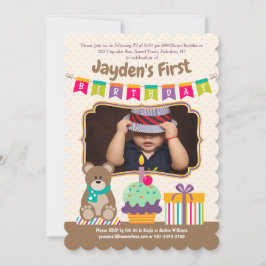 Invitación Feliz 1° cumpleaños Teddybear Pastel de repostería