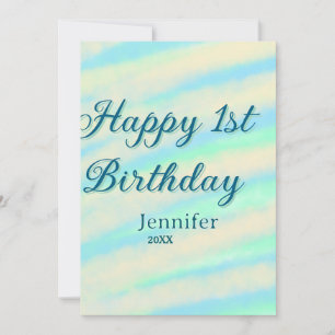 Invitación Feliz 1er cumpleaños niños bebé azul verde pastel 